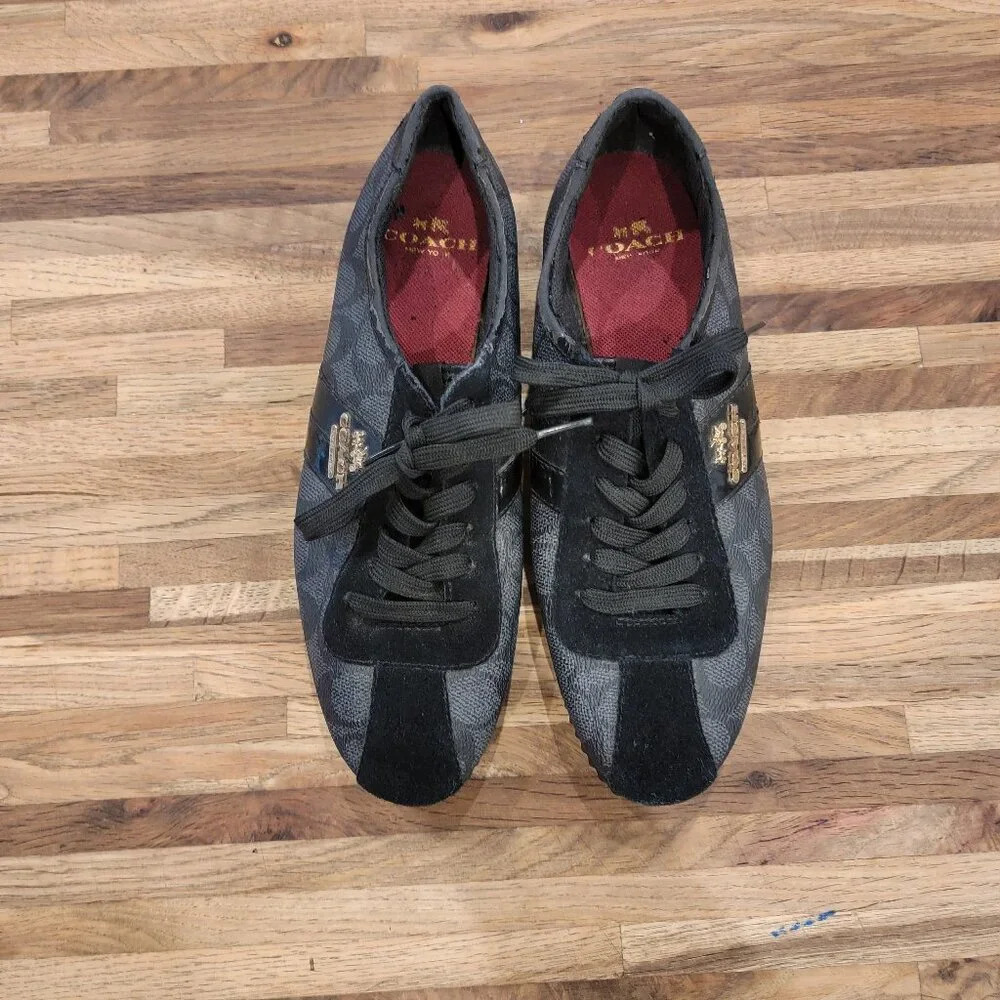 COACH Signature IVY Leather Trainer Black Sneakers Laced Shoes